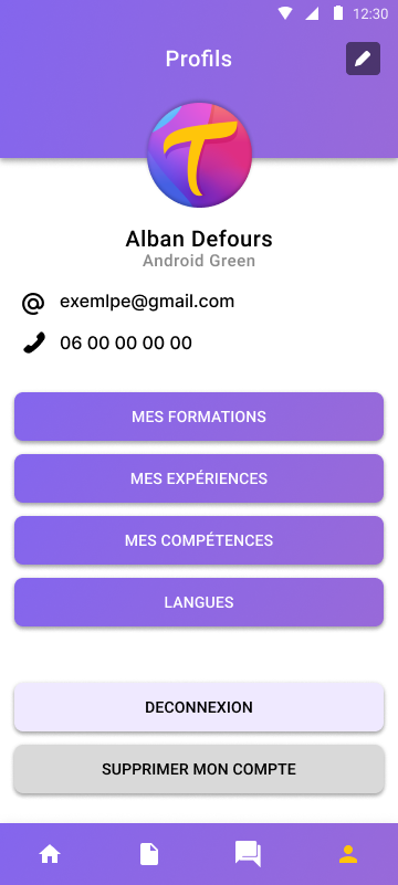 Profile page